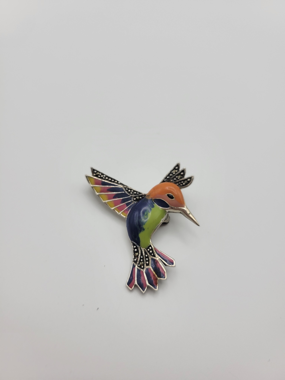 R.925 Thai Colorful Enamel Hummingbird Brooch - Multicolor